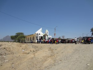People waiting outside the church/chapel.
